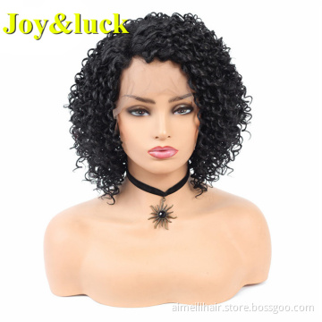Wholesale Price Ladies Shoulder Hair Daily Wear Natural Curl Lacefront Synthetic Black Short Curly Side Part Women Hair Wig